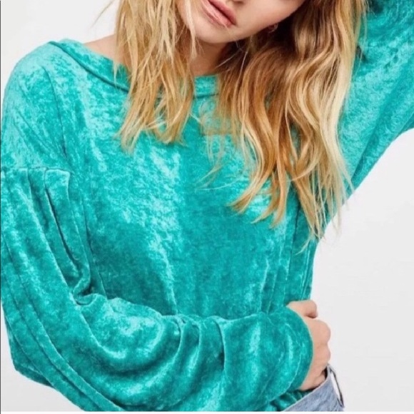 Free People Tops - Free People Milan Turquoise Velvet Pullover Top